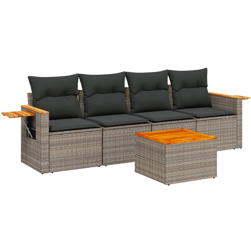 Salon de jardin 5 pcs avec coussins gris résine tressée