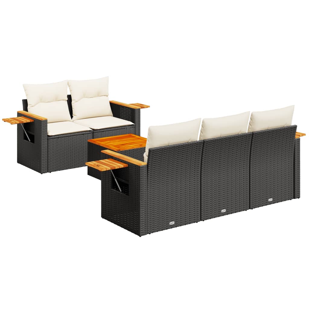 Salon de jardin 6 pcs avec coussins noir résine tressée