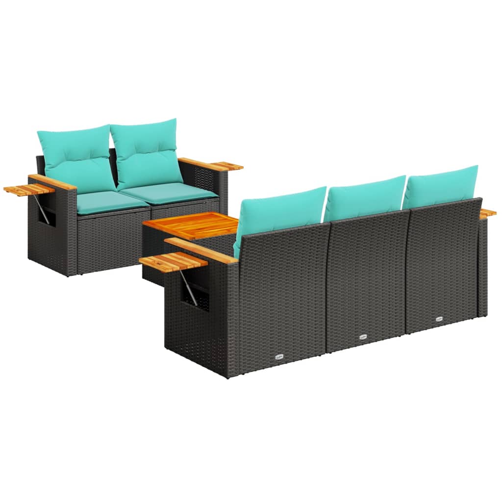 Salon de jardin 6 pcs avec coussins noir résine tressée
