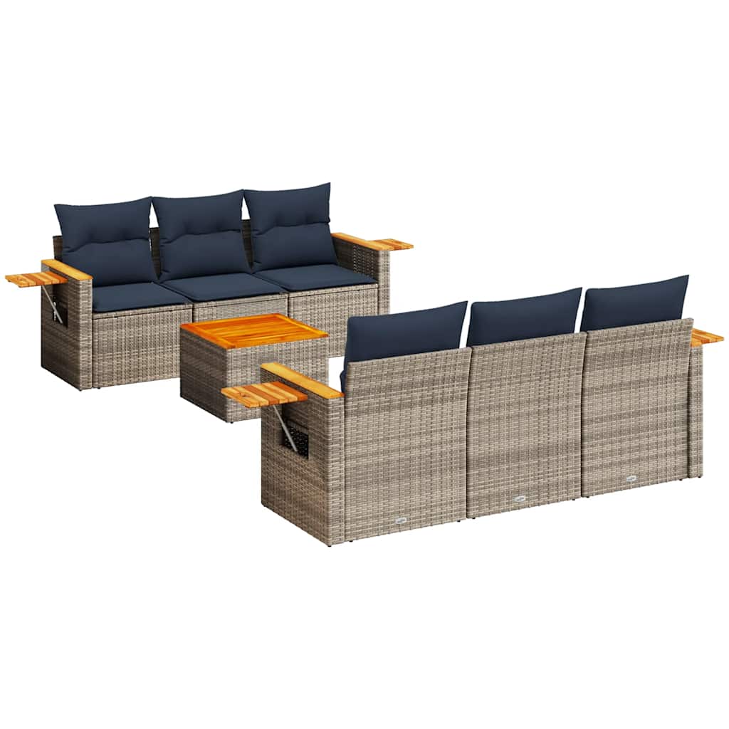 Salon de jardin 7 pcs avec coussins gris résine tressée