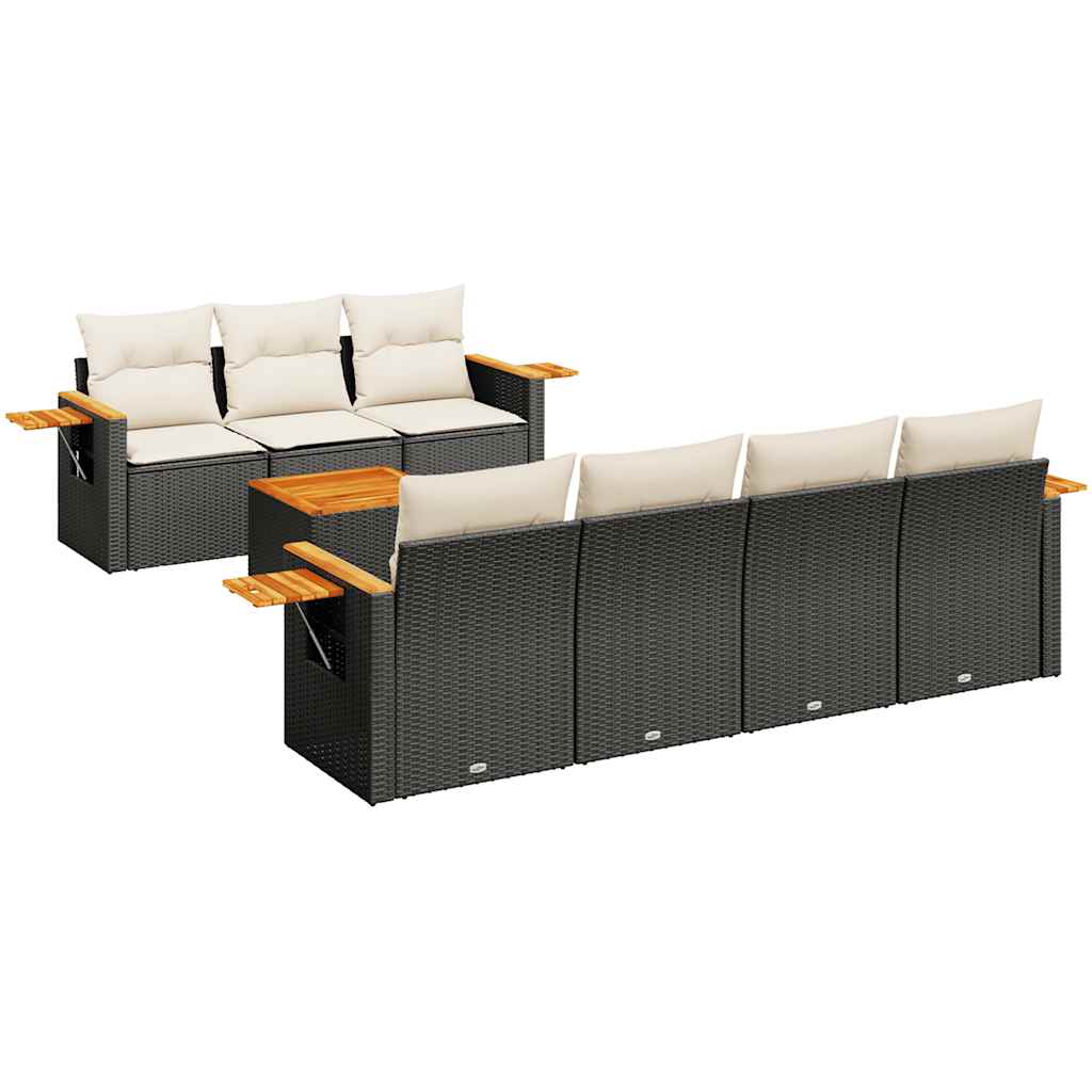 Salon de jardin 8 pcs avec coussins noir résine tressée