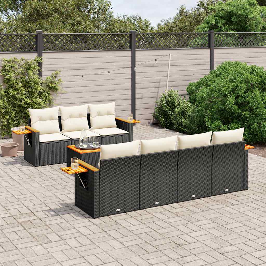 Salon de jardin 8 pcs avec coussins noir résine tressée