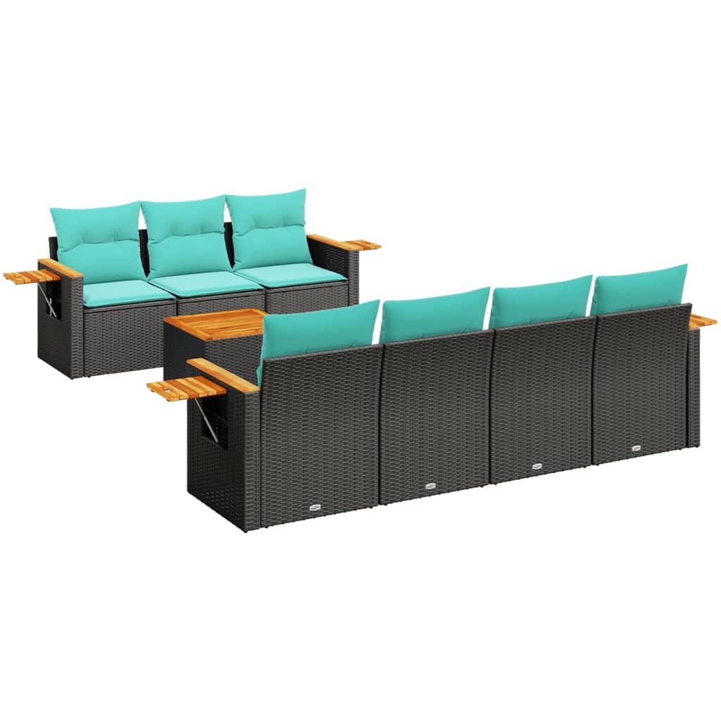 Salon de jardin 8 pcs avec coussins noir résine tressée