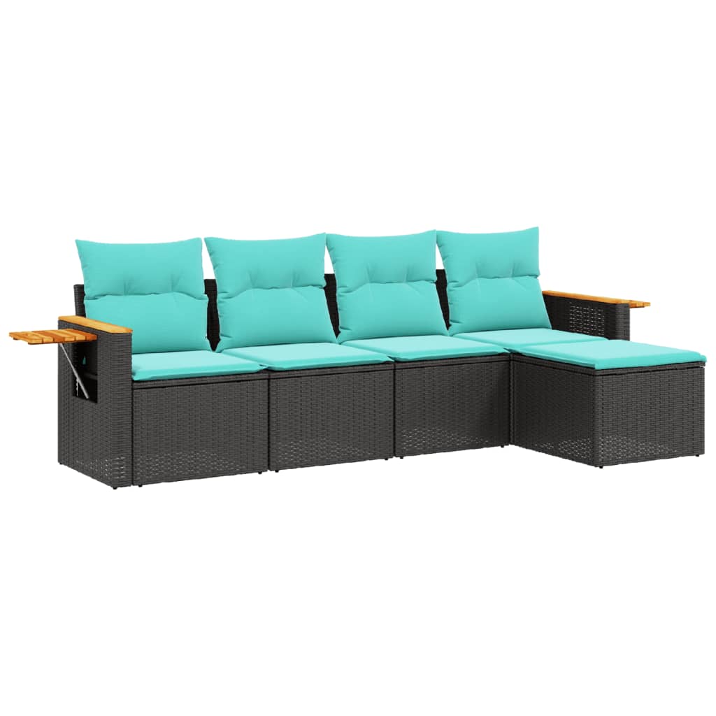 Salon de jardin 5 pcs avec coussins noir résine tressée
