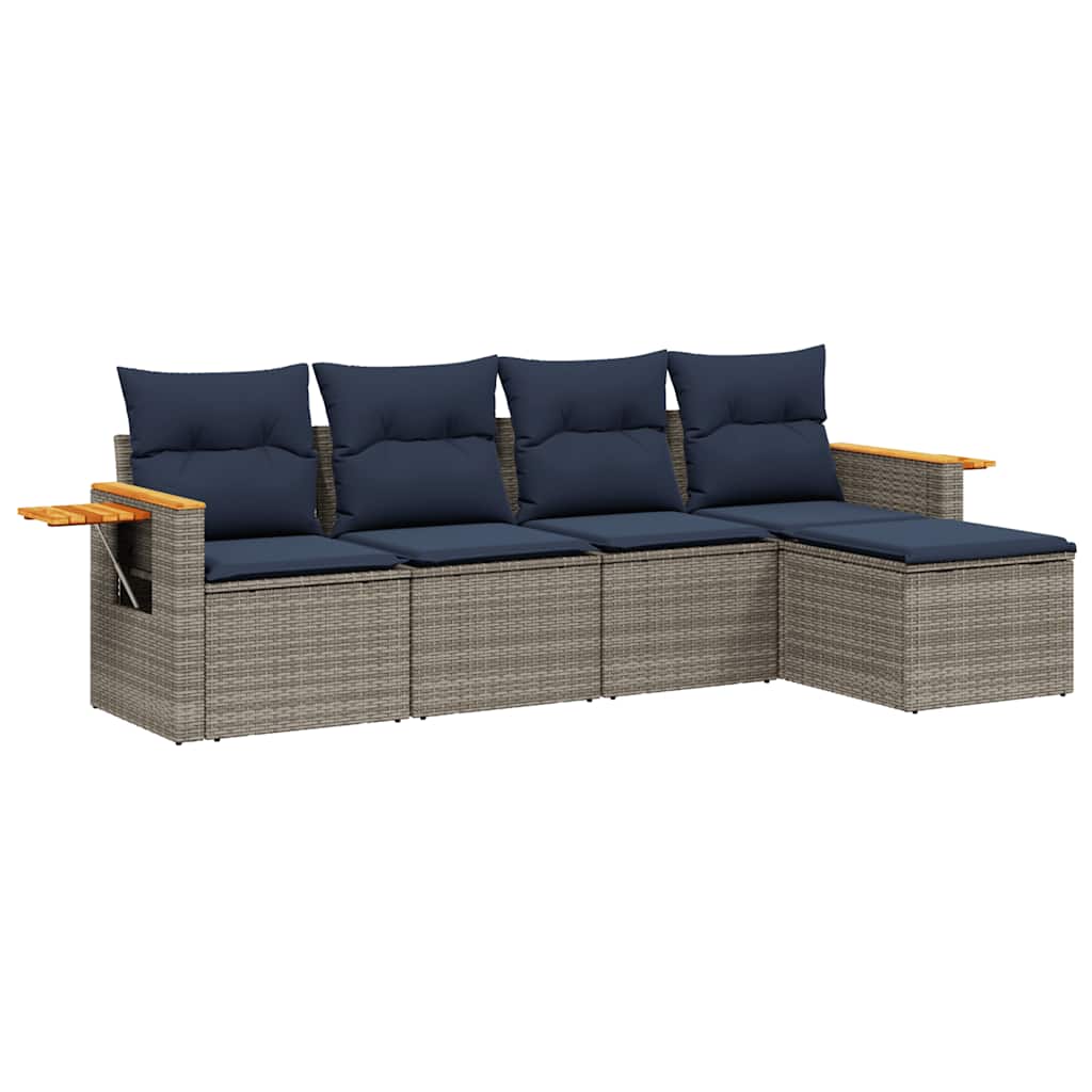 Salon de jardin 5 pcs avec coussins gris résine tressée