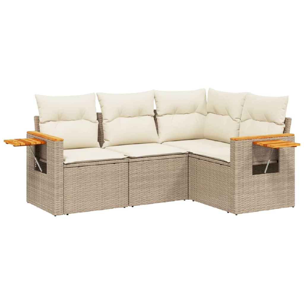 Salon de jardin avec coussins 4 pcs beige résine tressée