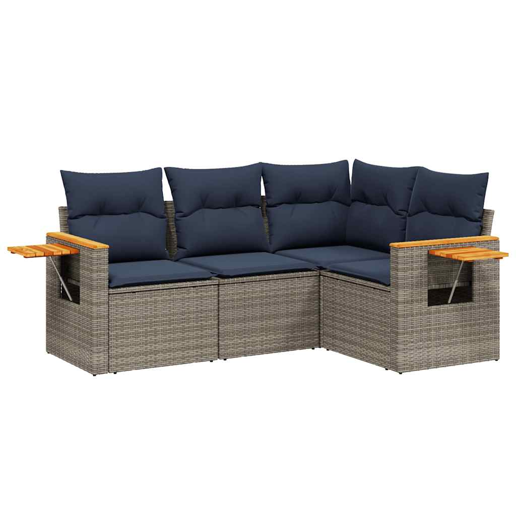 Salon de jardin 4 pcs avec coussins gris résine tressée