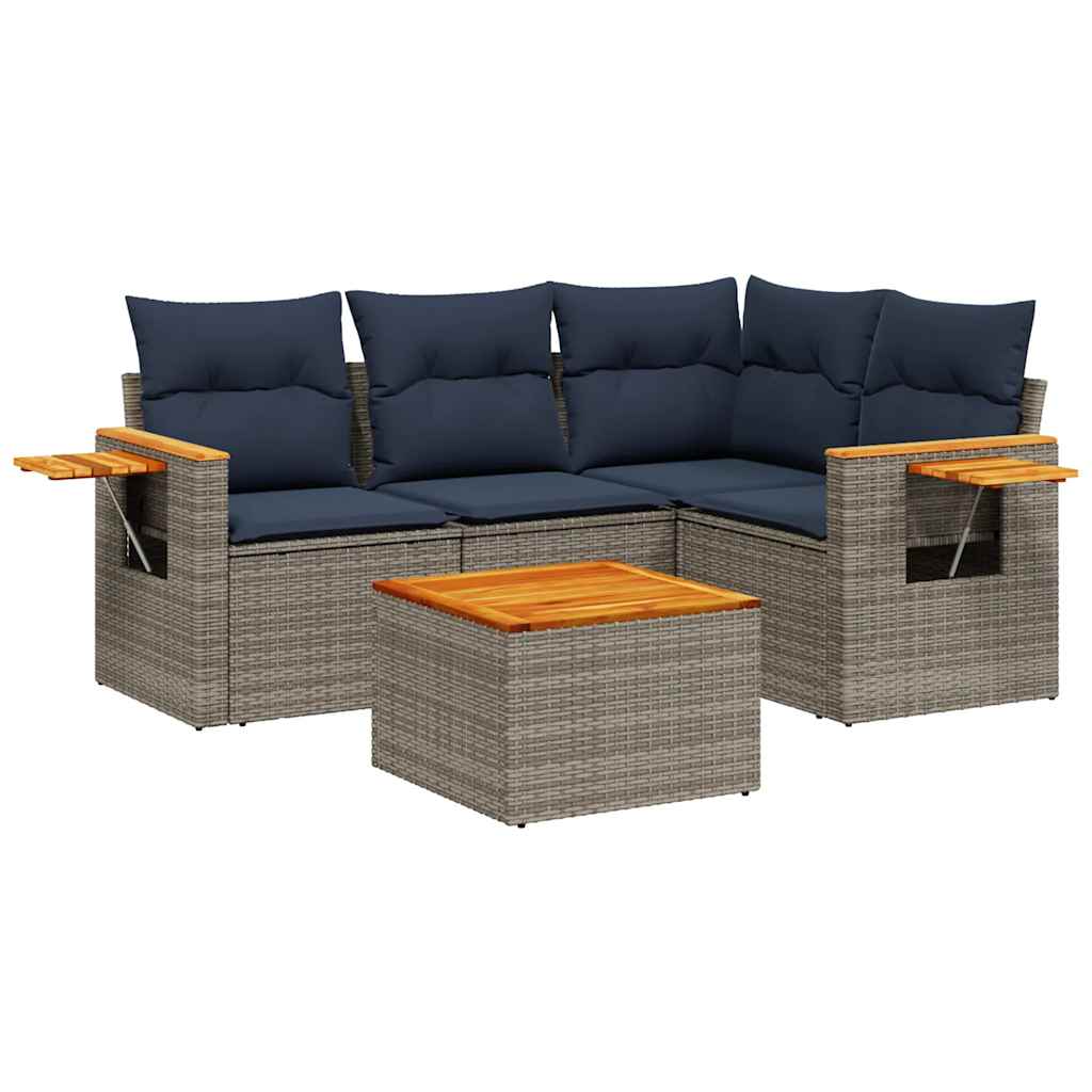 Salon de jardin 5 pcs avec coussins gris résine tressée