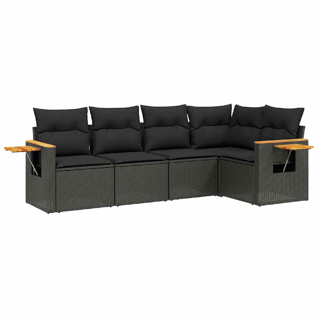 Salon de jardin 5 pcs avec coussins noir résine tressée