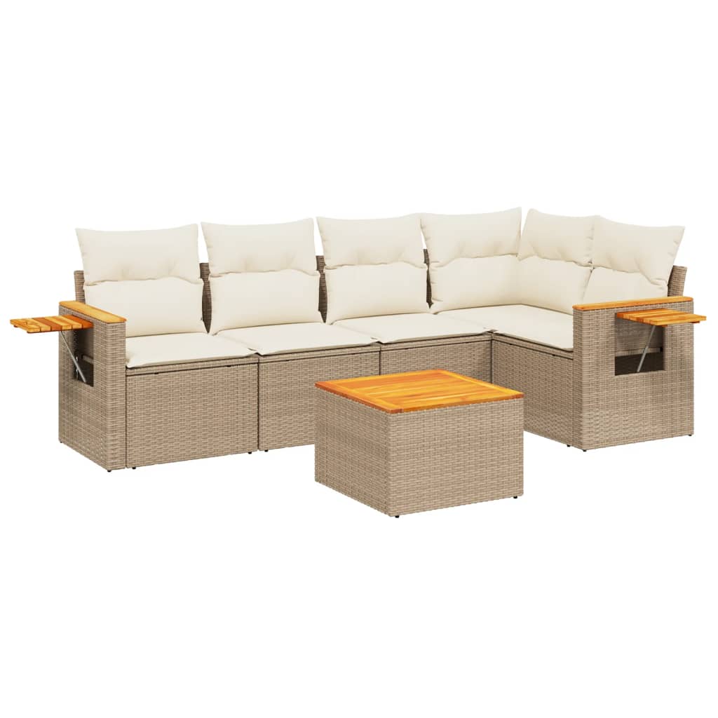 Salon de jardin avec coussins 6 pcs beige résine tressée