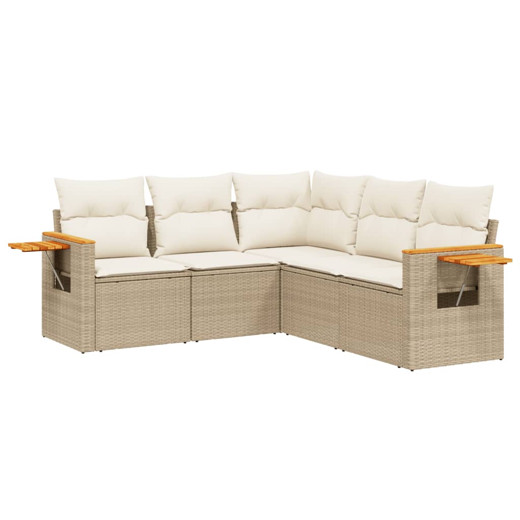 Salon de jardin avec coussins 5 pcs beige résine tressée