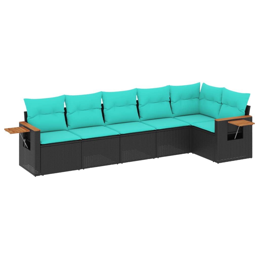 Salon de jardin 6 pcs avec coussins noir résine tressée
