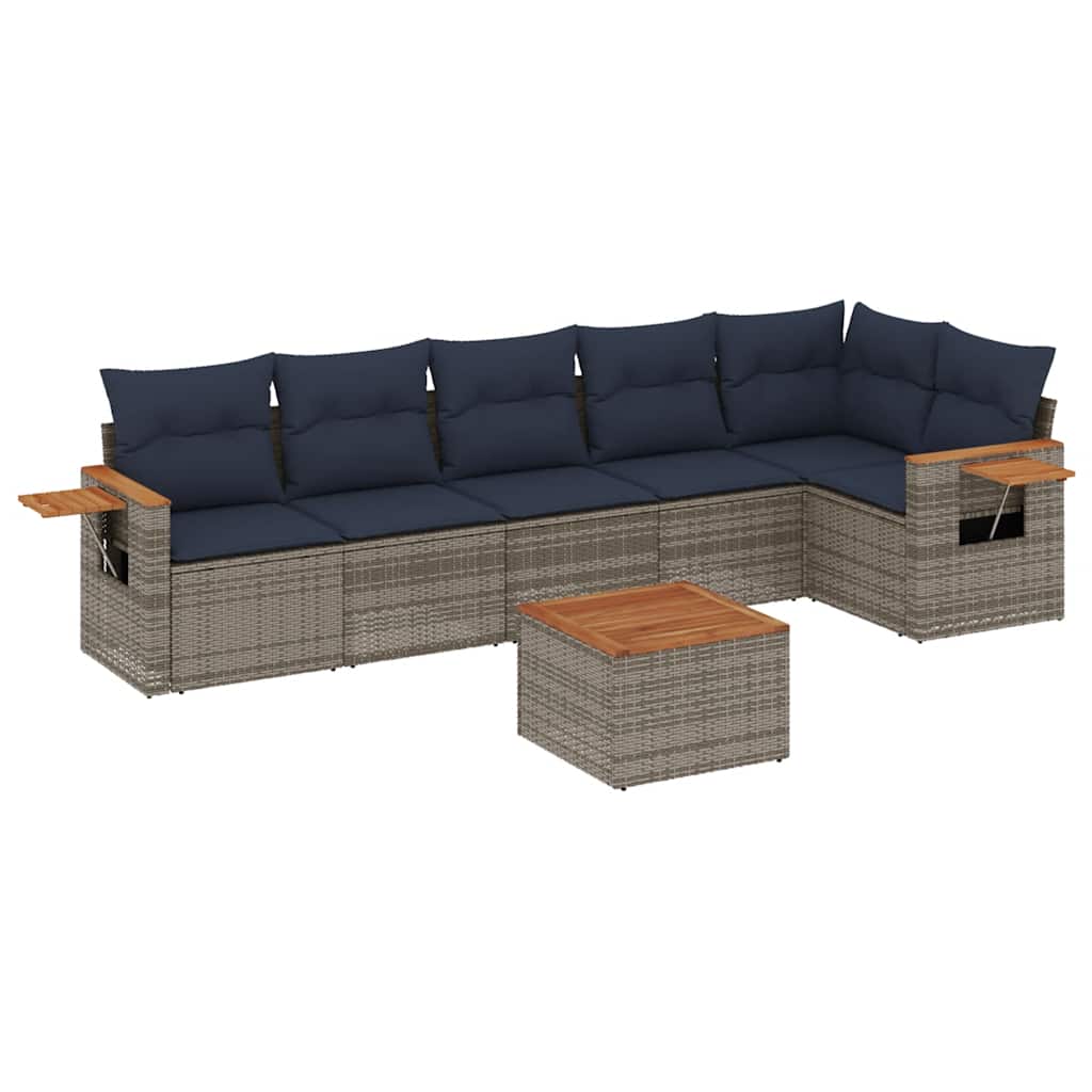Salon de jardin 7 pcs avec coussins gris résine tressée
