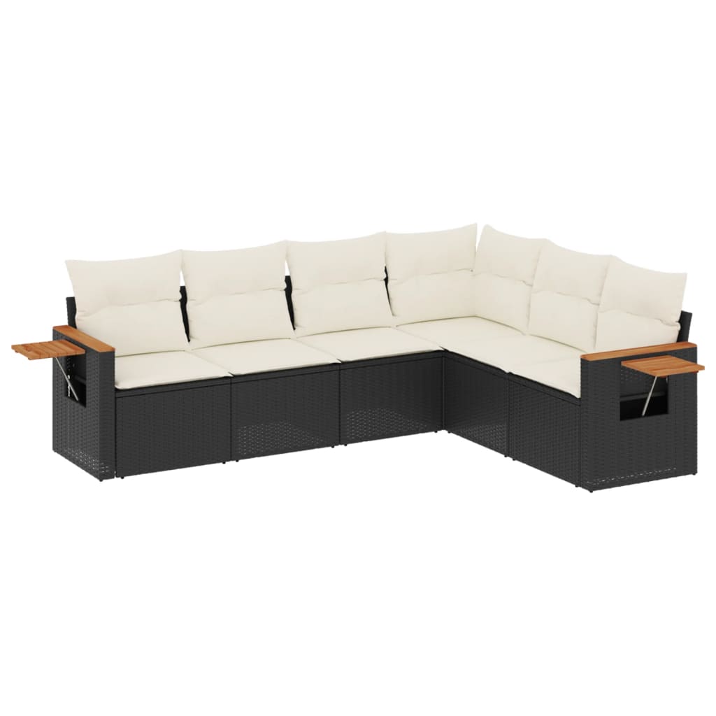 Salon de jardin 6 pcs avec coussins noir résine tressée