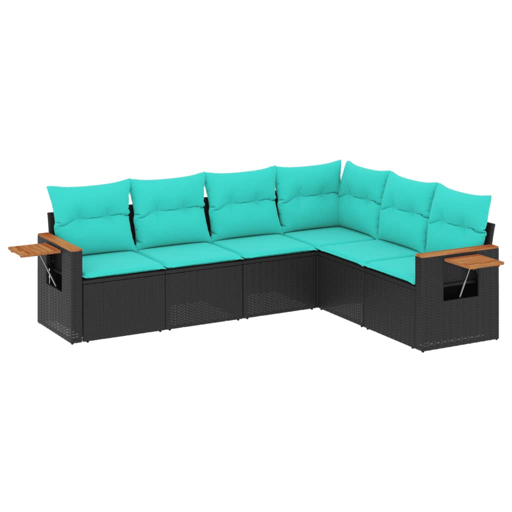 Salon de jardin 6 pcs avec coussins noir résine tressée