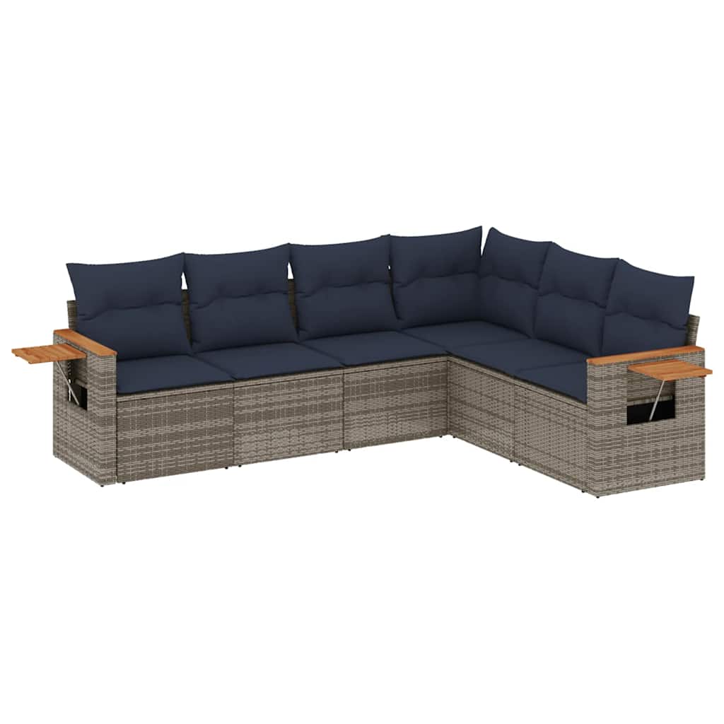 Salon de jardin 6 pcs avec coussins gris résine tressée