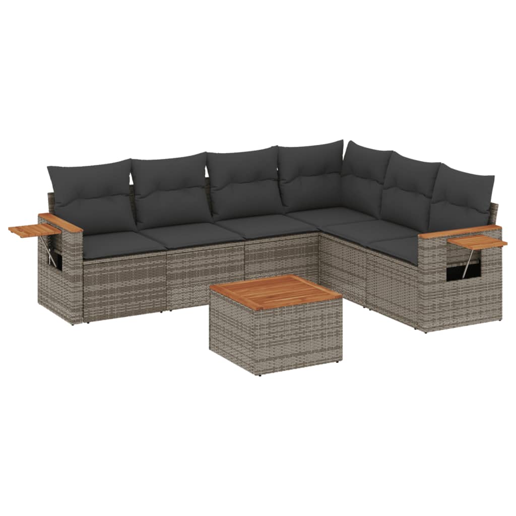 Salon de jardin avec coussins 7 pcs gris résine tressée