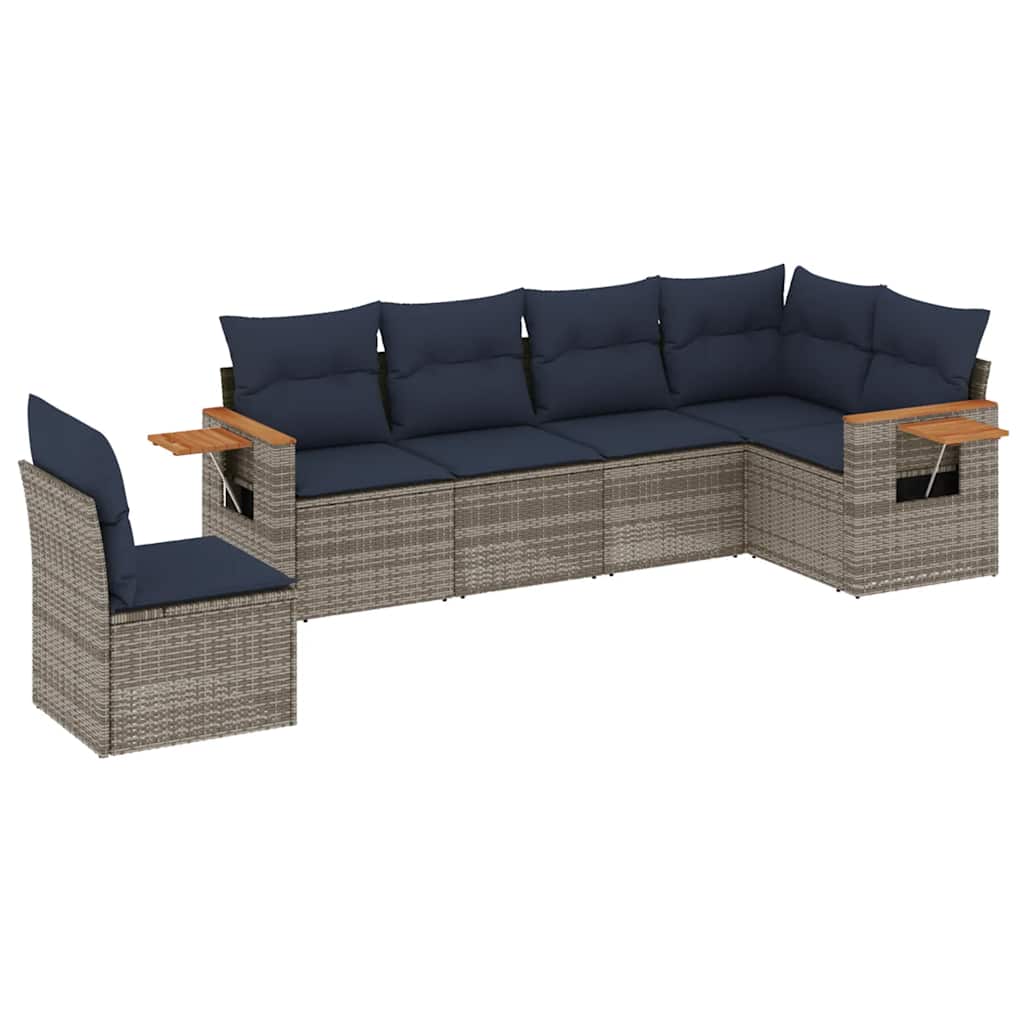 Salon de jardin 6 pcs avec coussins gris résine tressée
