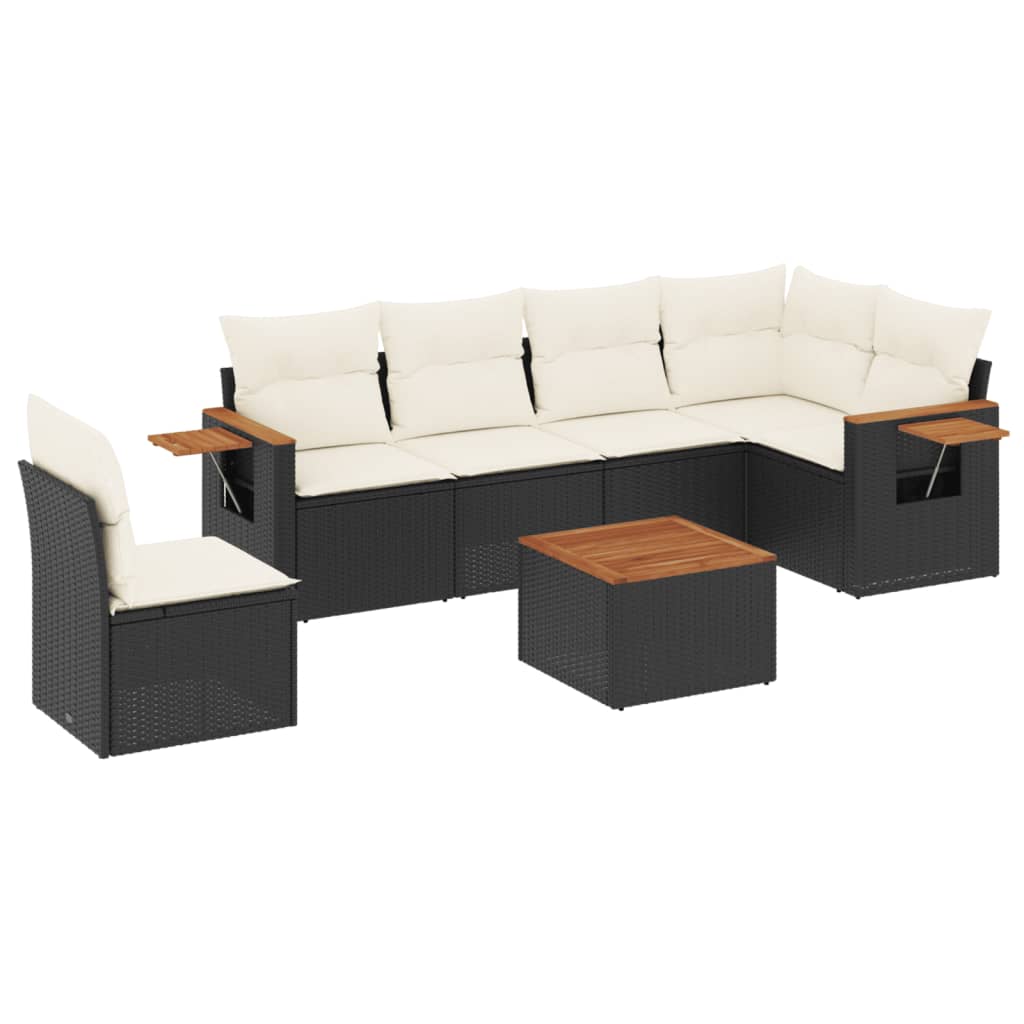 Salon de jardin 7 pcs avec coussins noir résine tressée