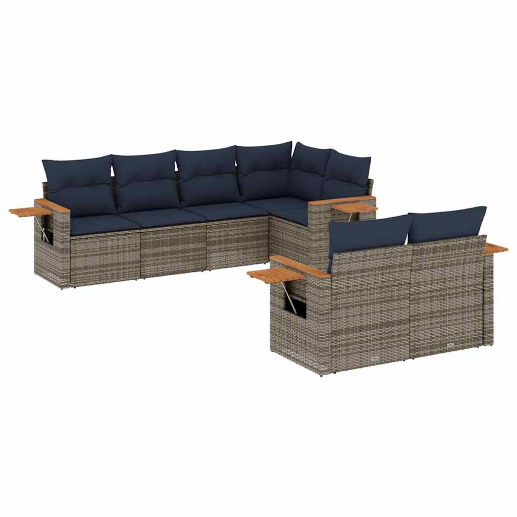 Salon de jardin 7 pcs avec coussins gris résine tressée