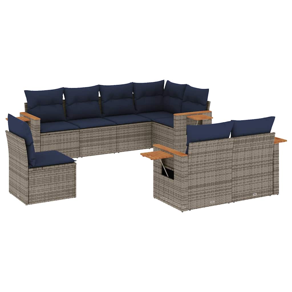 Salon de jardin 8 pcs avec coussins gris résine tressée