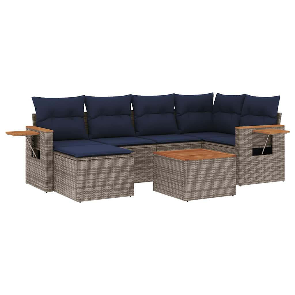 Salon de jardin 7 pcs avec coussins gris résine tressée