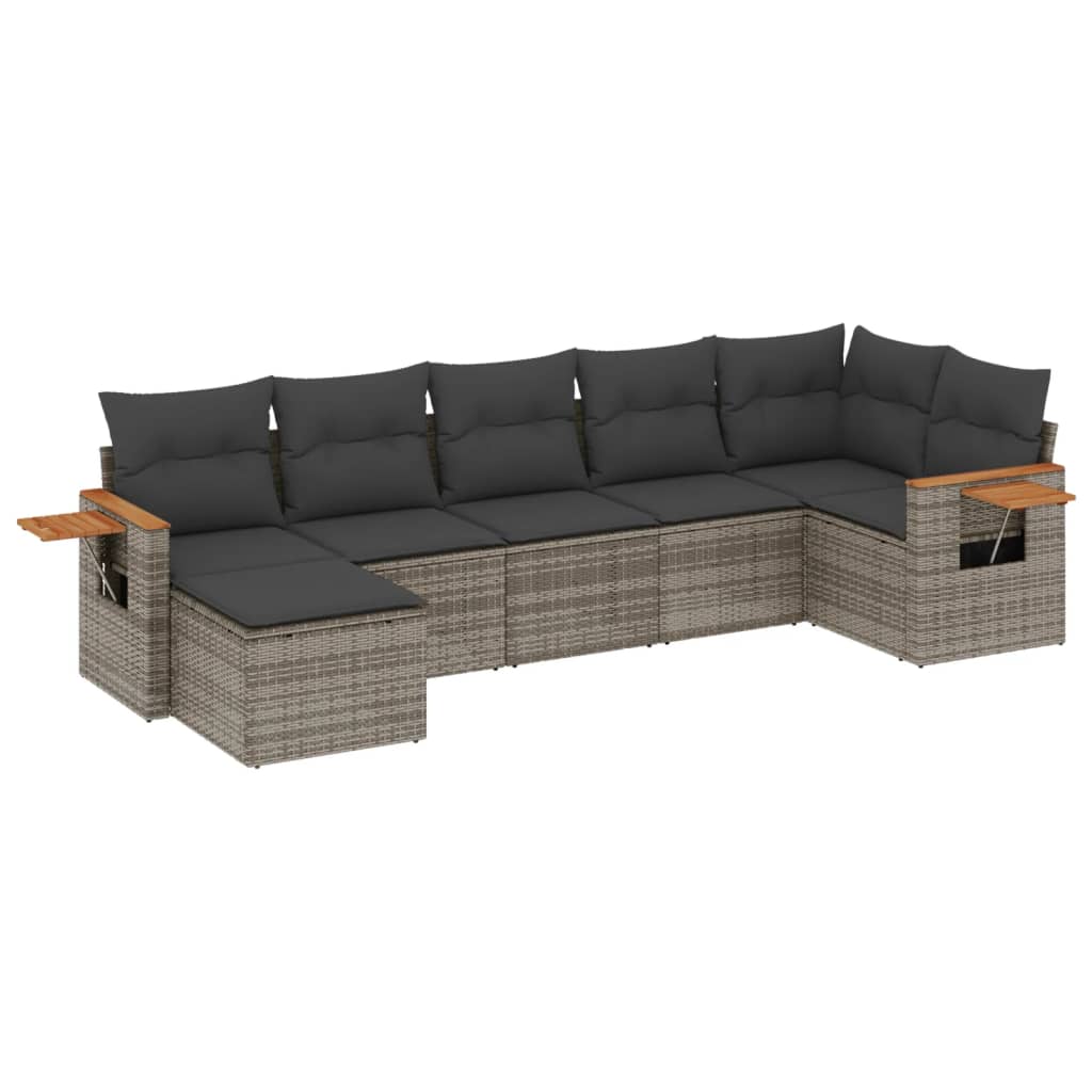 Salon de jardin avec coussins 7 pcs gris résine tressée