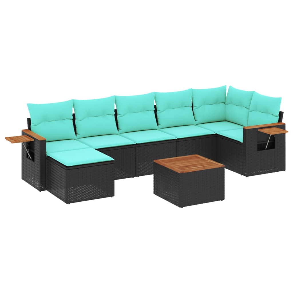 Salon de jardin 8 pcs avec coussins noir résine tressée
