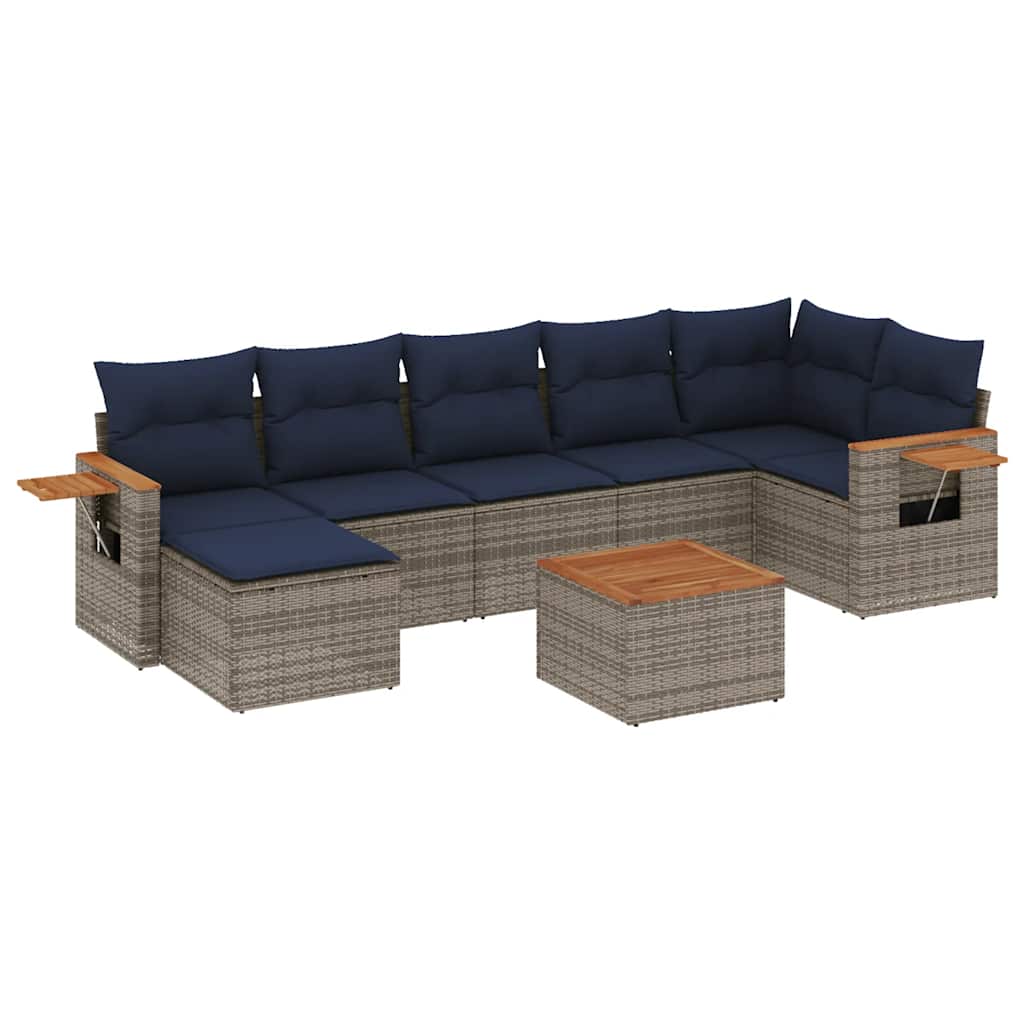 Salon de jardin 8 pcs avec coussins gris résine tressée