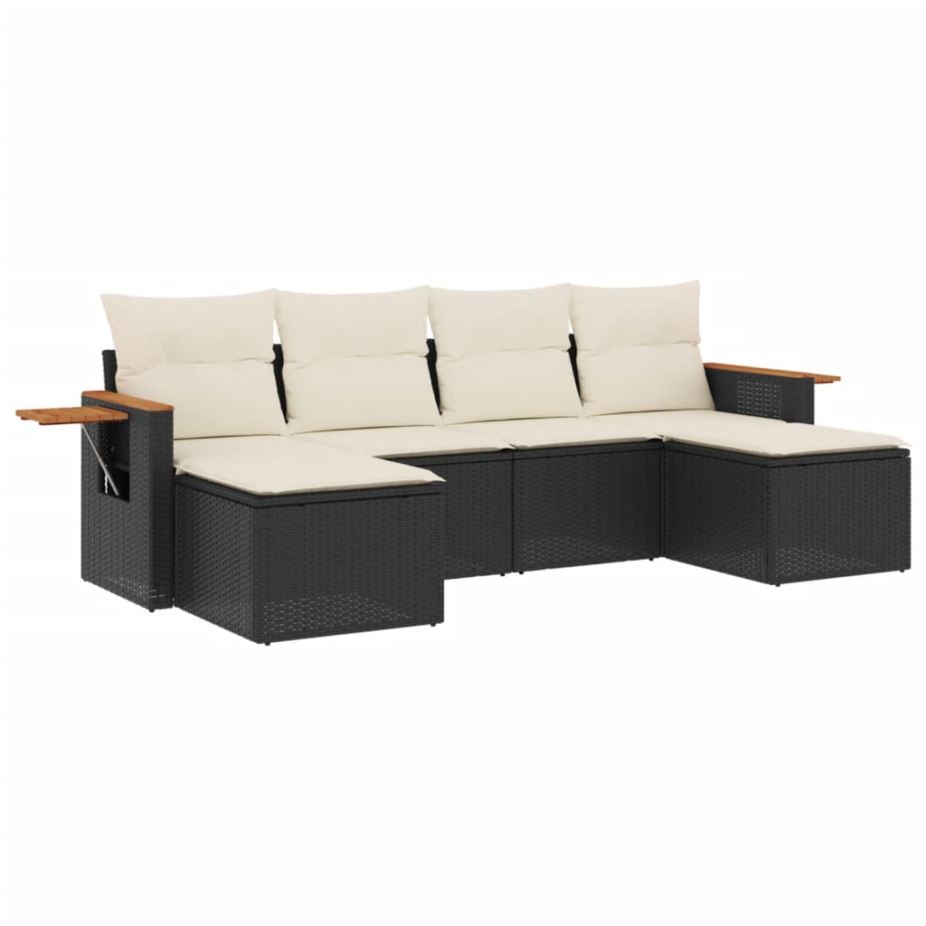 Salon de jardin 6 pcs avec coussins noir résine tressée