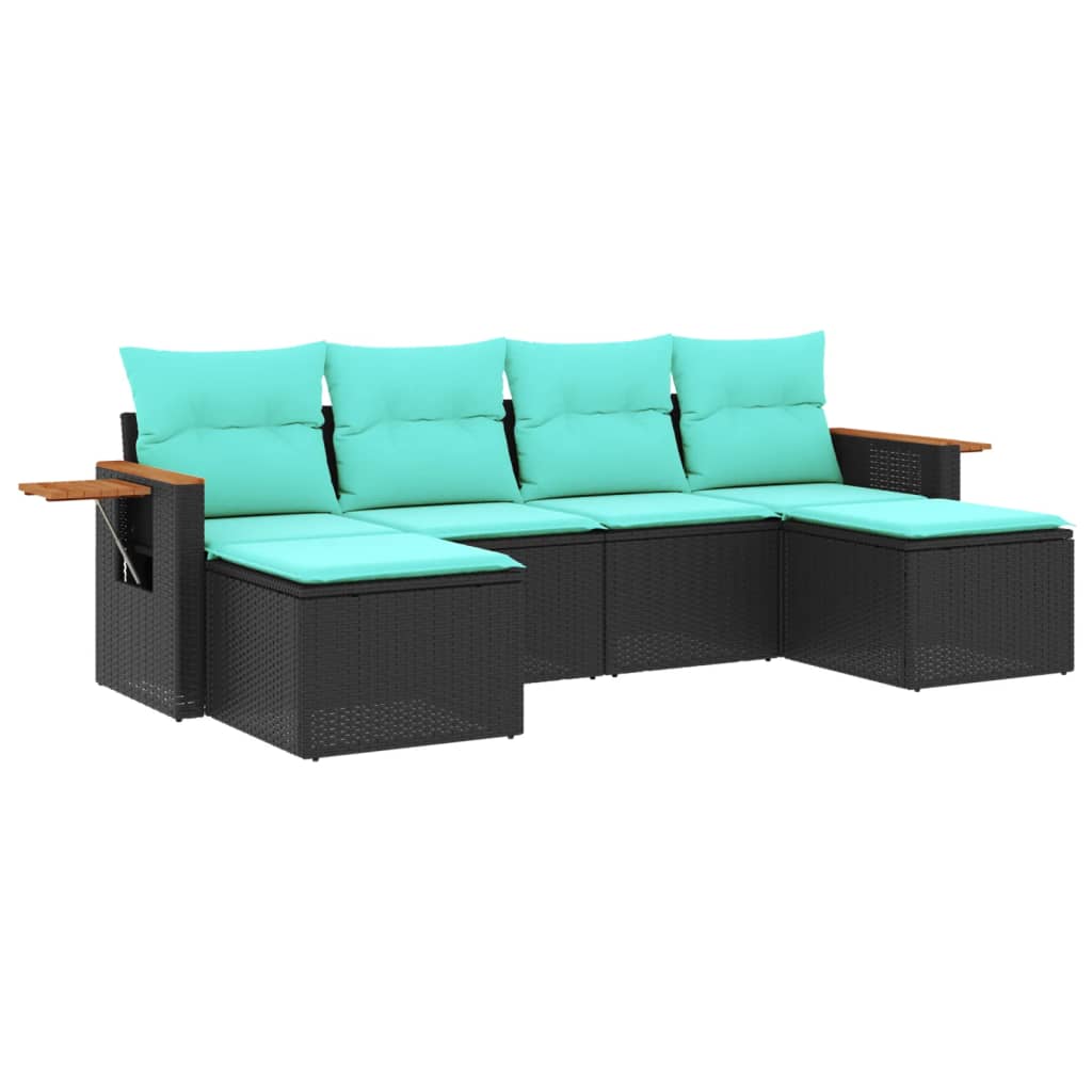 Salon de jardin 6 pcs avec coussins noir résine tressée