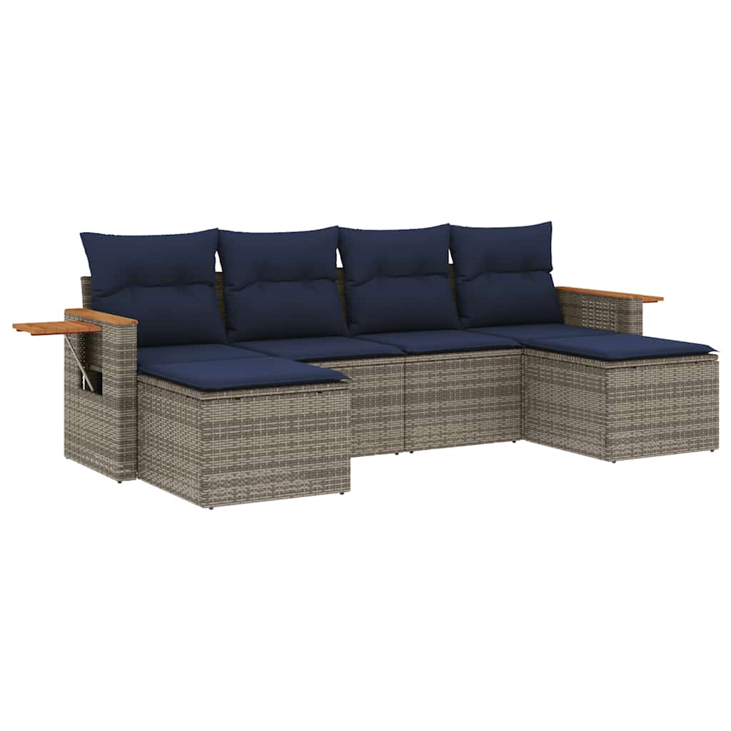 Salon de jardin 6 pcs avec coussins gris résine tressée