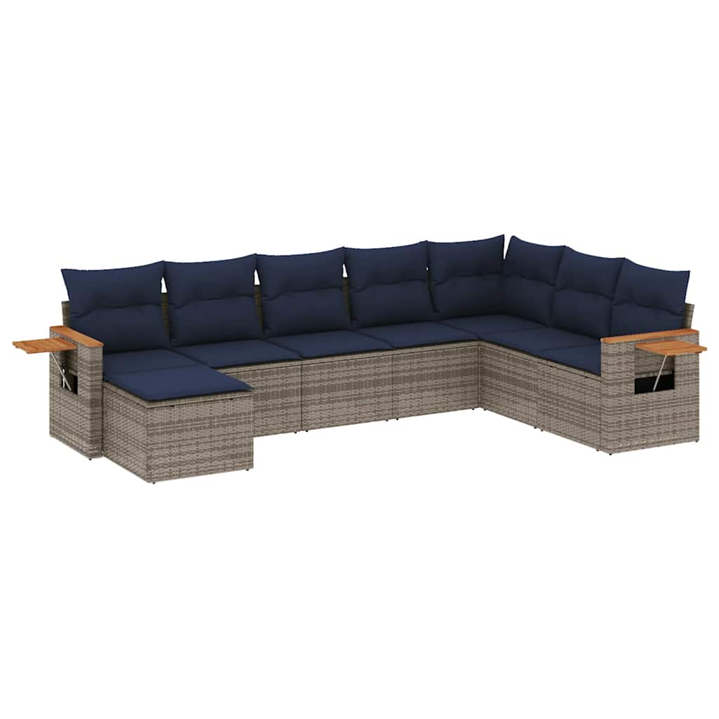 Salon de jardin 8 pcs avec coussins gris résine tressée