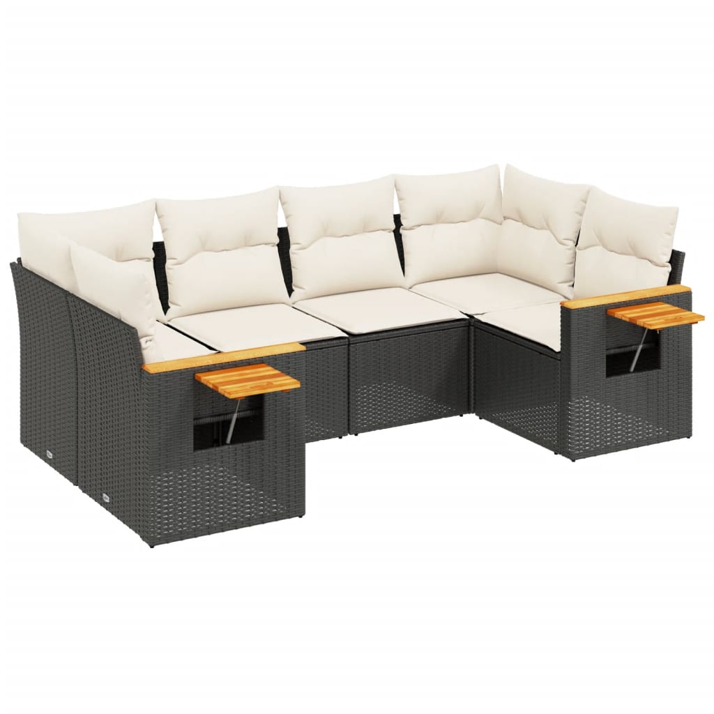 Salon de jardin 6 pcs avec coussins noir résine tressée