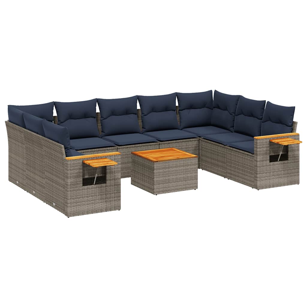 Salon de jardin 10 pcs avec coussins gris résine tressée