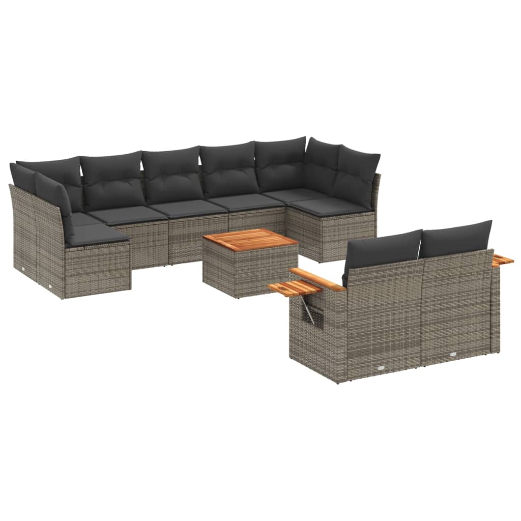 Salon de jardin avec coussins 10 pcs gris résine tressée