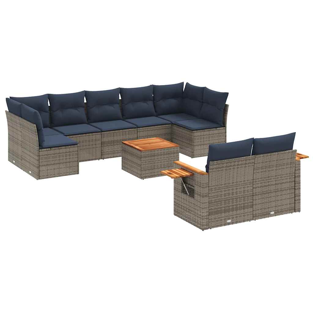 Salon de jardin 10 pcs avec coussins gris résine tressée