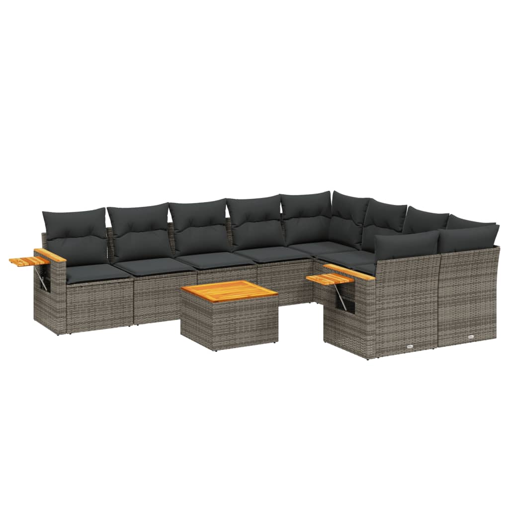Salon de jardin avec coussins 10 pcs gris résine tressée