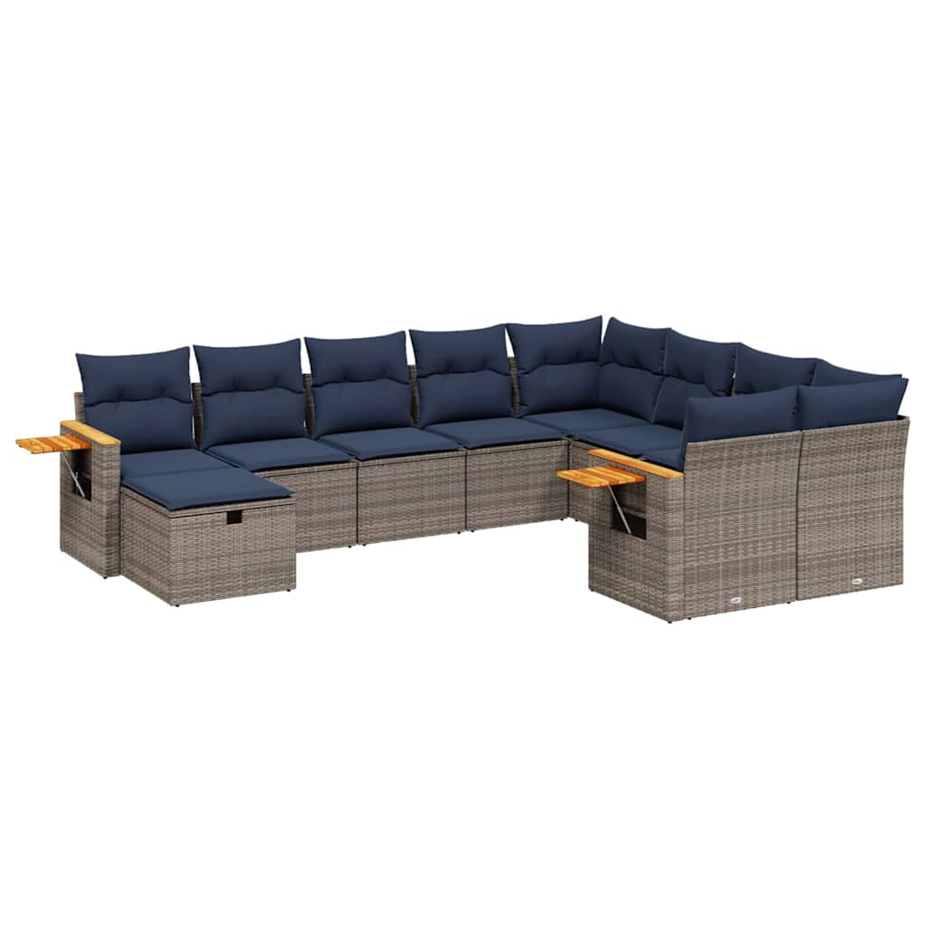 Salon de jardin 10 pcs avec coussins gris résine tressée