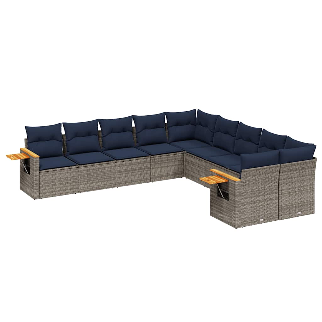Salon de jardin 10 pcs avec coussins gris résine tressée