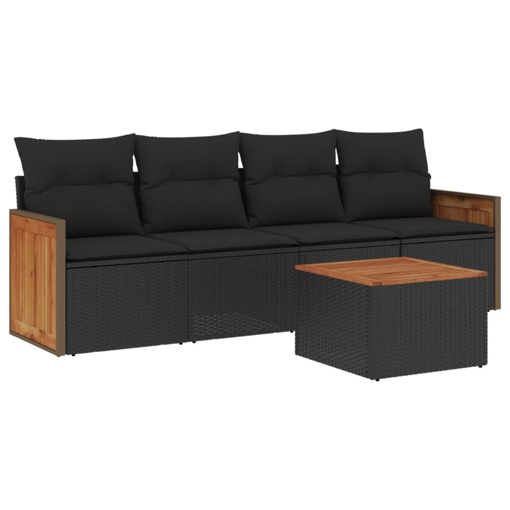 Salon de jardin 5 pcs avec coussins noir résine tressée