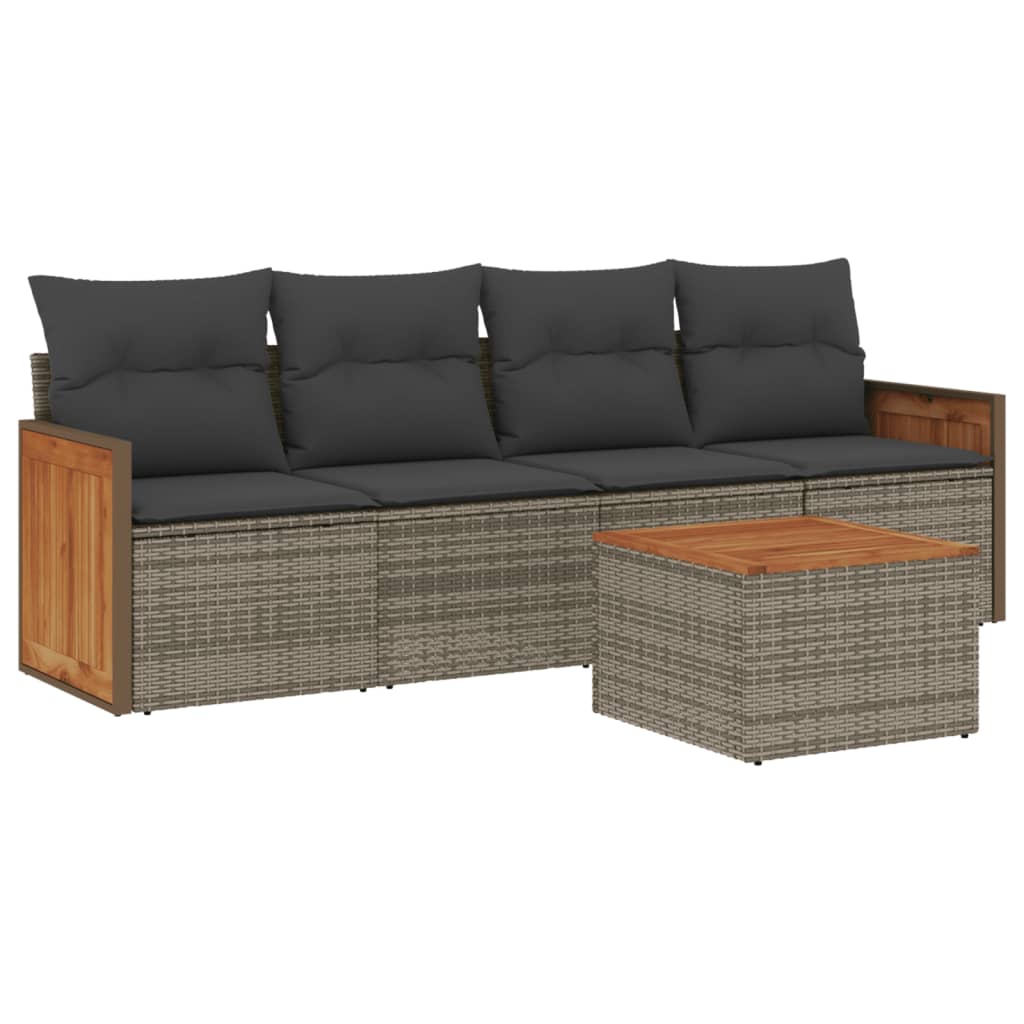 Salon de jardin 5 pcs avec coussins gris résine tressée