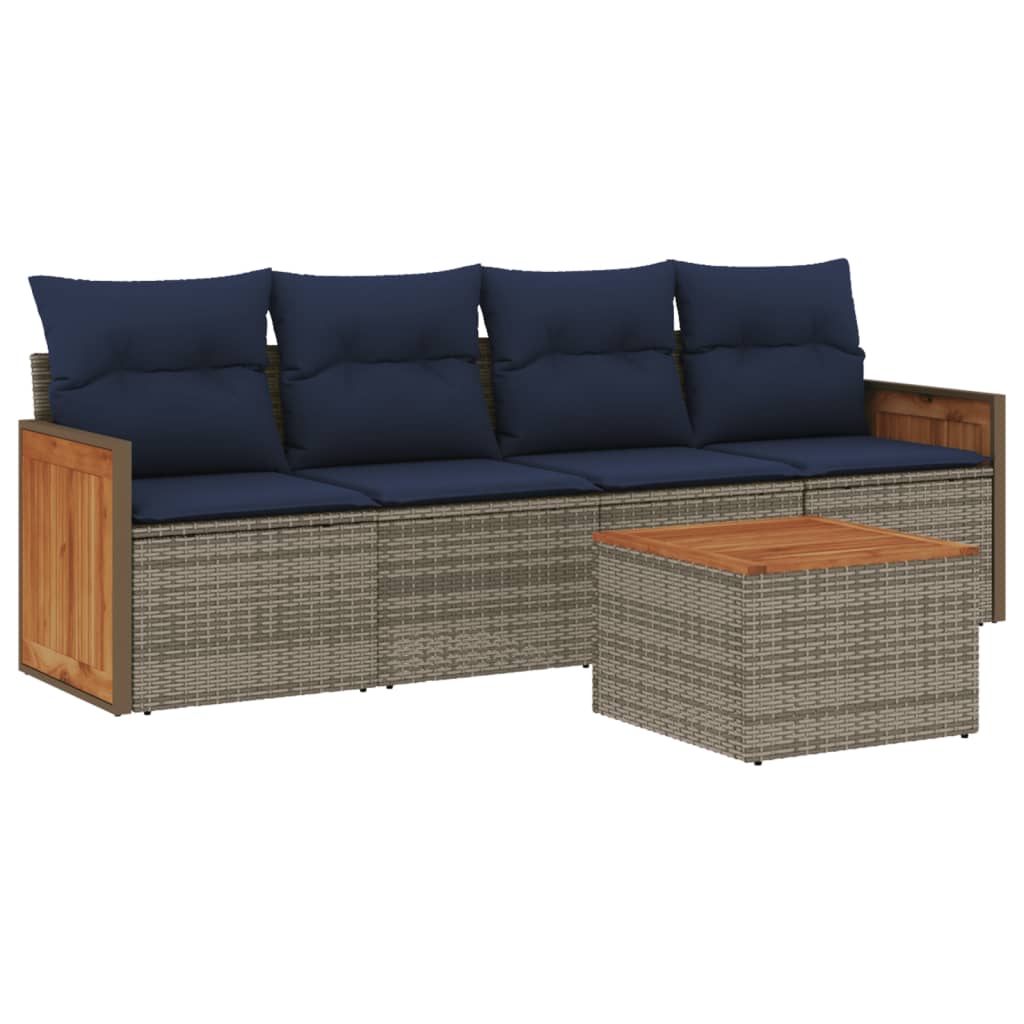 Ensemble de canapé de jardin 5 pcs avec coussins gris résine tressée