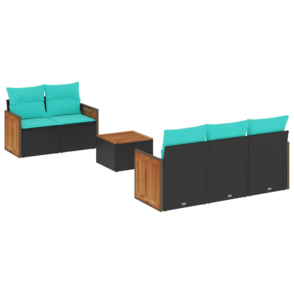 Ensemble de canapé de jardin 6 pcs avec coussins noir résine tressée