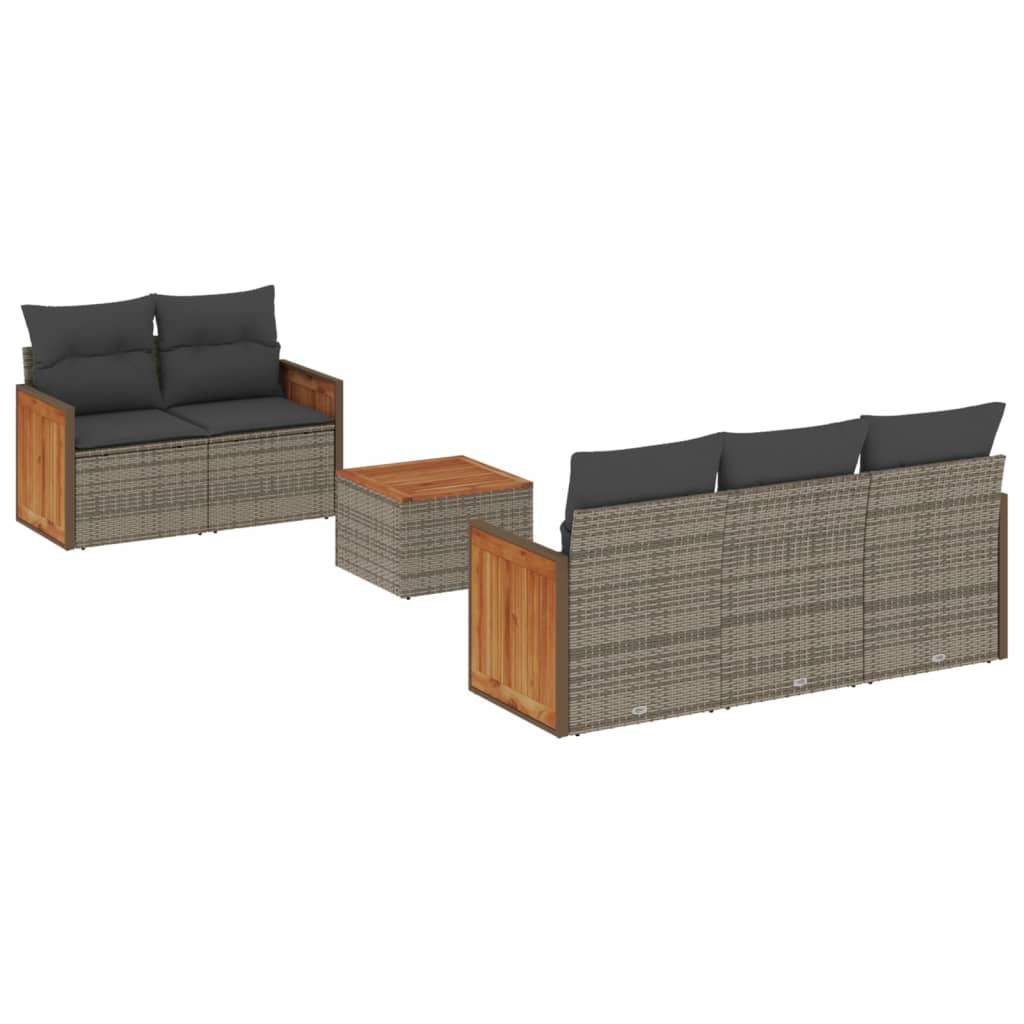 Salon de jardin 6 pcs avec coussins gris résine tressée