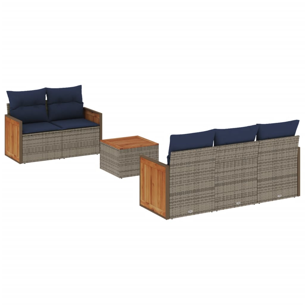 Ensemble de canapé de jardin 6 pcs avec coussins gris résine tressée