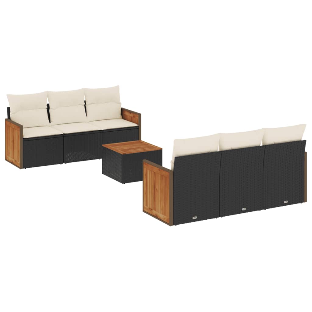 Salon de jardin 7 pcs avec coussins noir résine tressée