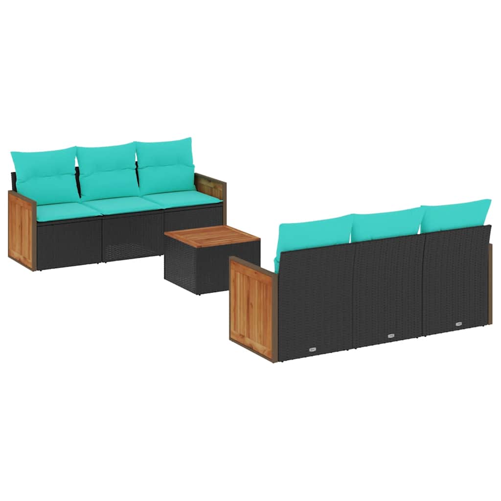Ensemble de canapé de jardin 7 pcs avec coussins noir résine tressée