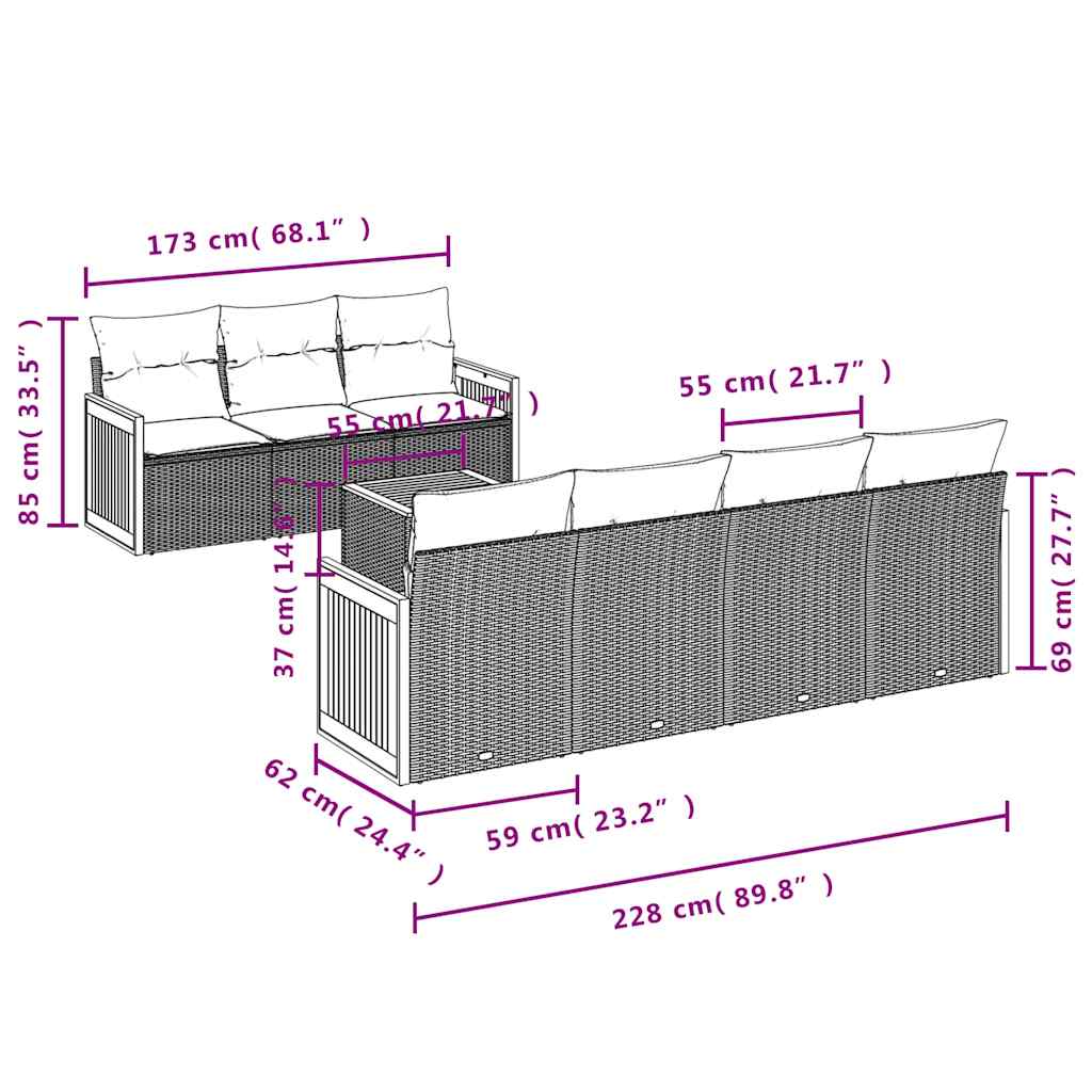 Ensemble de canapé de jardin 8 pcs avec coussins noir résine tressée