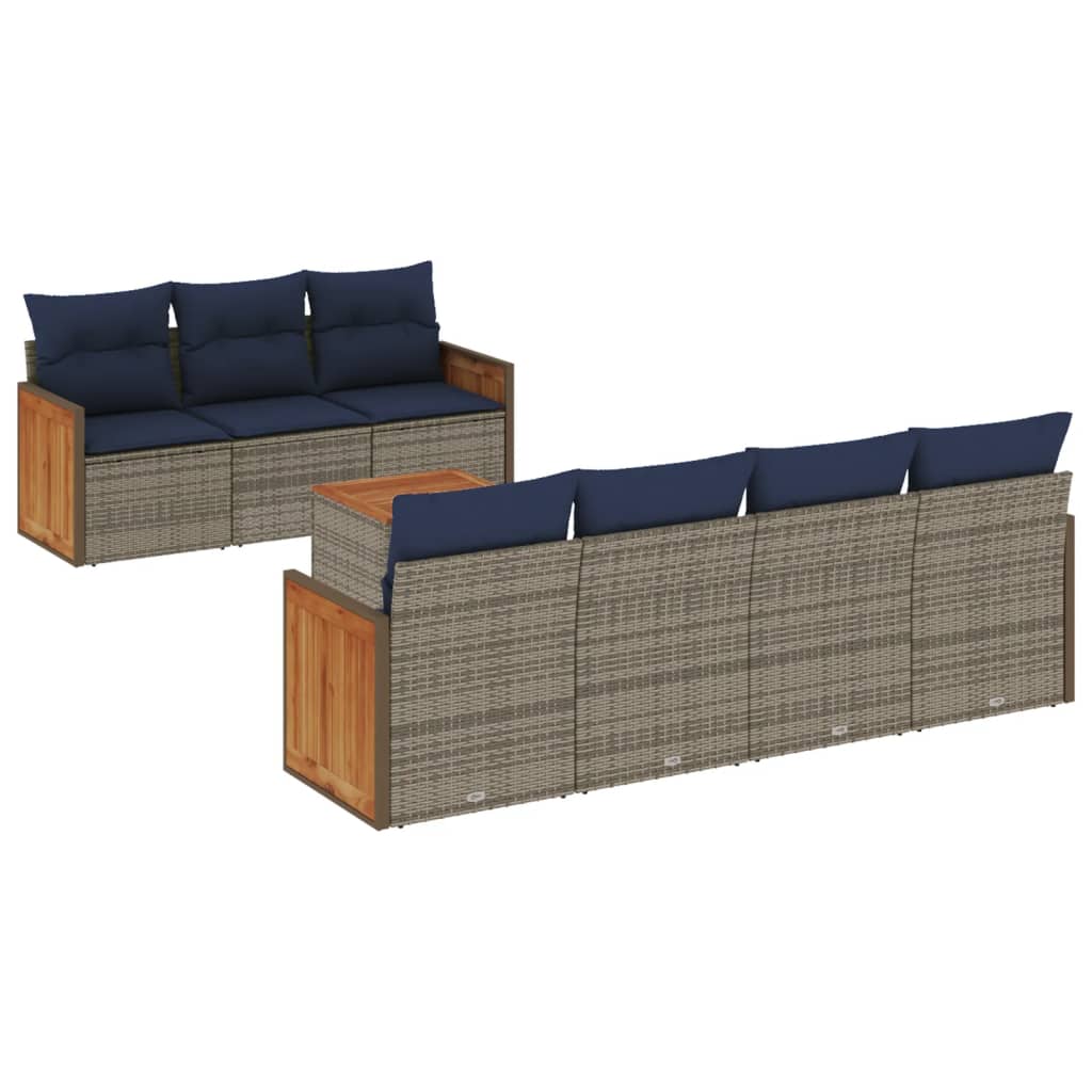 Ensemble de canapé de jardin 8 pcs avec coussins gris résine tressée